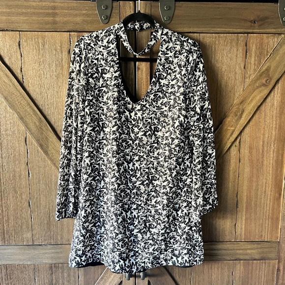 𝅺SANCTUARY Dakota Bird Print Long Sleeve Choker Dress Size Medium - Picture 1 of 6